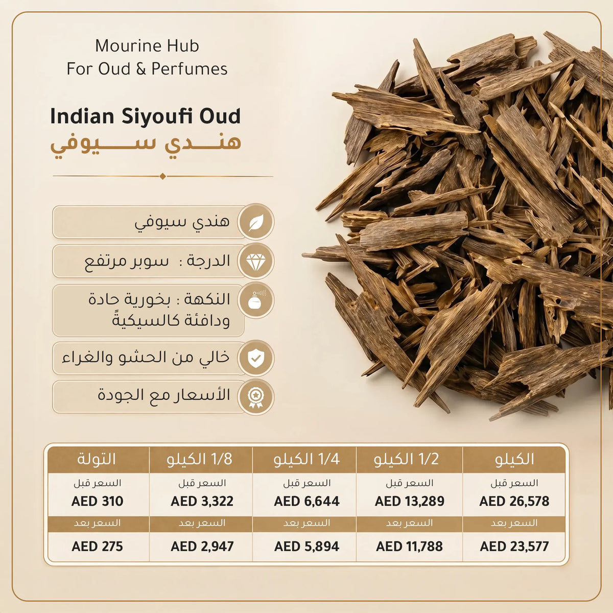 Indian Siyoufi Oud (عود هندي سيوفي)